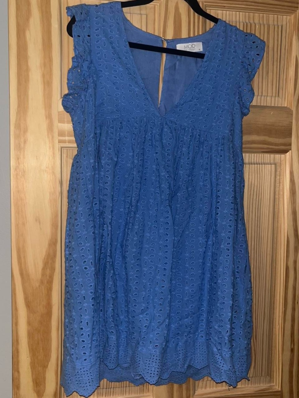 Mod on trend Blue Eyelet Romper Dress - Blue
